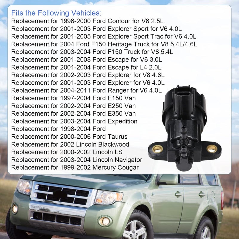 CARMOCAR EGR vacuum solenoid valve vs63 replacement for 1997-2008 Ford Contour F150 E150 E250 E350 Escape Expedition Explorer Taurus Lincoln Blackwood Navigator Mercury Cougar F57Z9J459C F63Z9J459AA - Image 5
